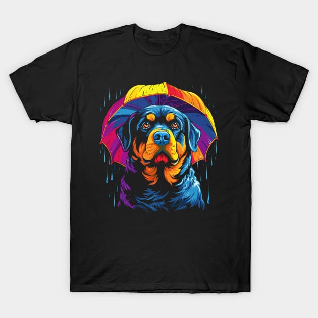 Rottweiler Rainy Day With Umbrella T-Shirt by JH Mart